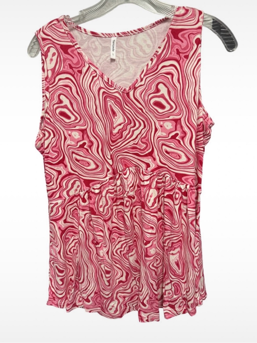 Tencede Women's Large Pink & White Babydoll Tank Top boho cottagecore